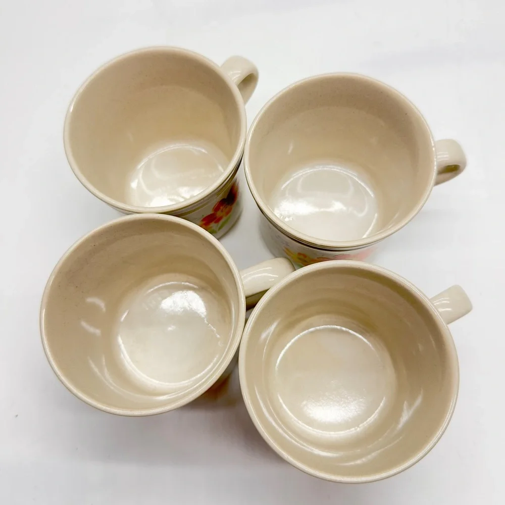 Mikasa Cream and Orange Floral Coffee Cups / Mugs Set of 4 Stonecraft KA103 - Picture 7 of 8